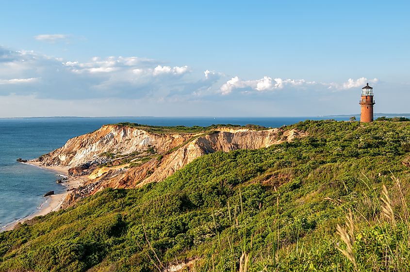 Aquinnah Clifffs Overlook and Gay Head Light during summer at Martha’s Vineyard, MA