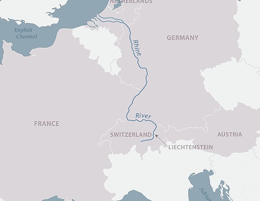 The Rhine River separating Liechtenstein from Switzerland