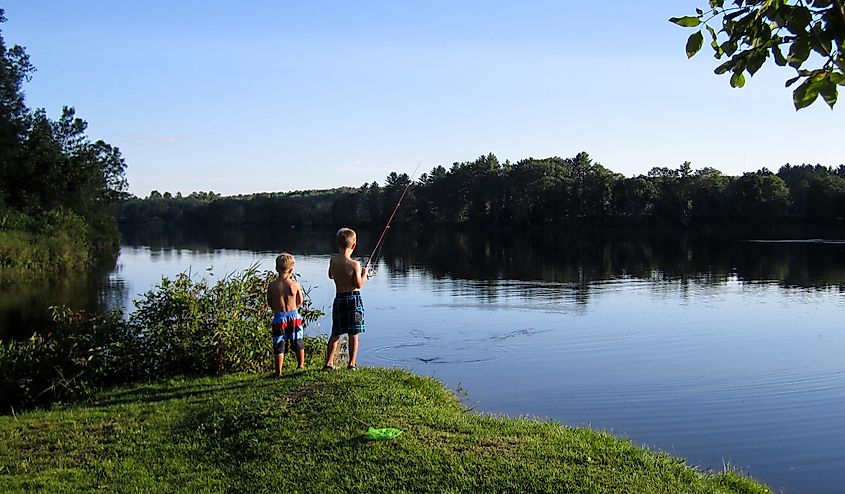 Fishing along the Kennebec River in Skowhegan, Maine.