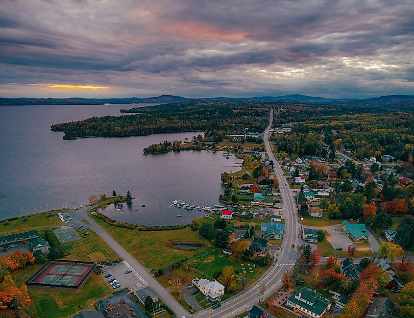 Aerial view of Rangeley, Maine.