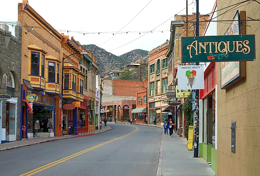 Downtown street in Bisbee, Arizona.