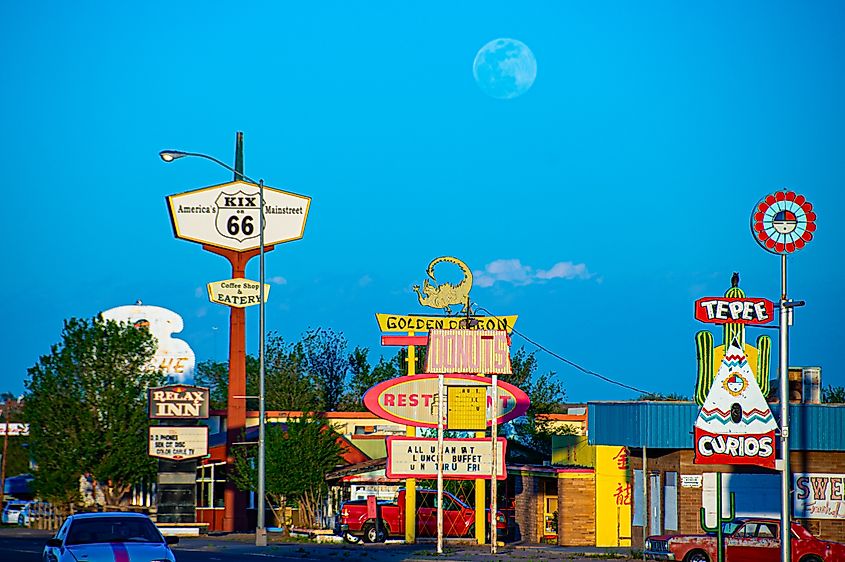 Colorful signboards in Tucumcari, New Mexico.
