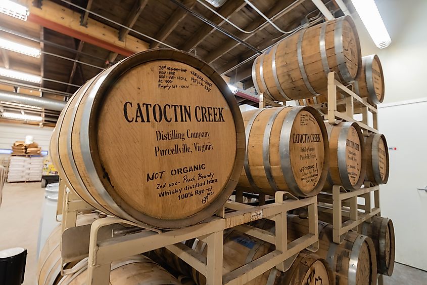 Whiskey casks at the Catoctin Creek Distilling Company. Image by Sadie Mantell via Shutterstock
