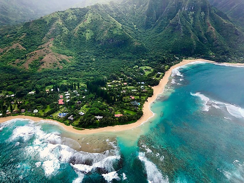 Aerial view of the coast along Hanapepe in Hawaii.