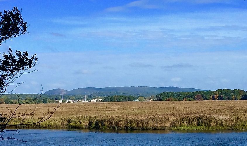 Hamden Connecticut's Sleeping Giant Mountain from the Quinnipiac river.