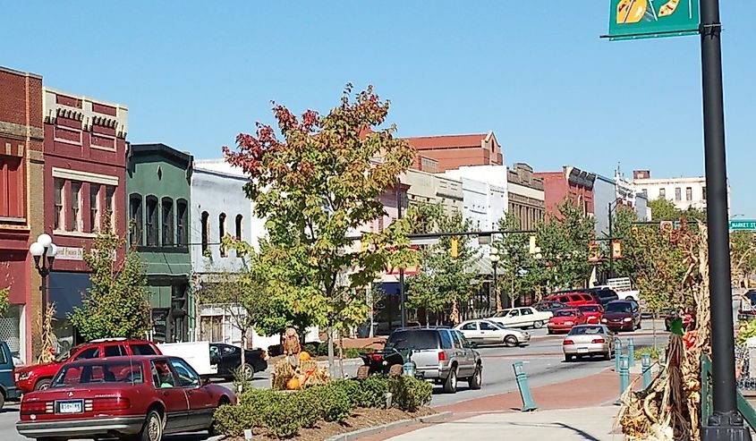 Downtown street in Anderson, South Carolina.