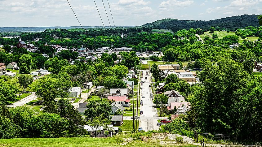 Aerial view of the secluded town of Hermann, Missouri. 
