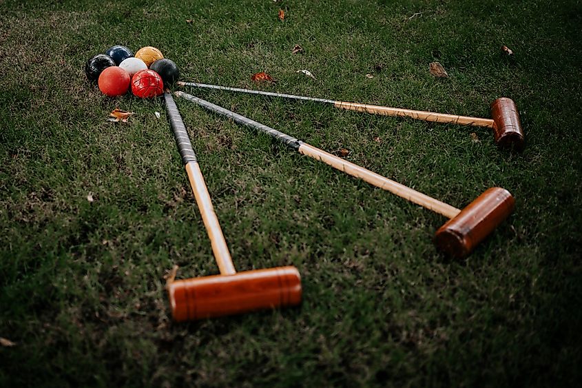 Mallets and balls used for croquet