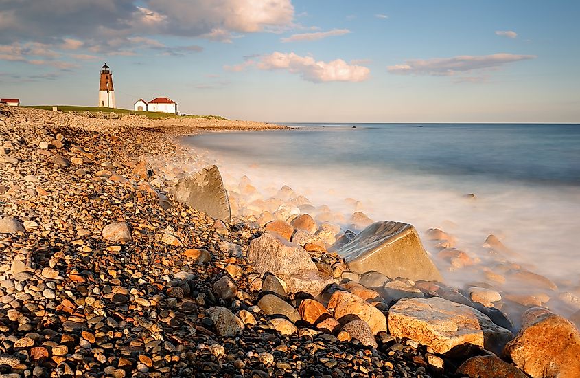 Point Judith Lighthouse at sunset at Narragansett, Rhode Island