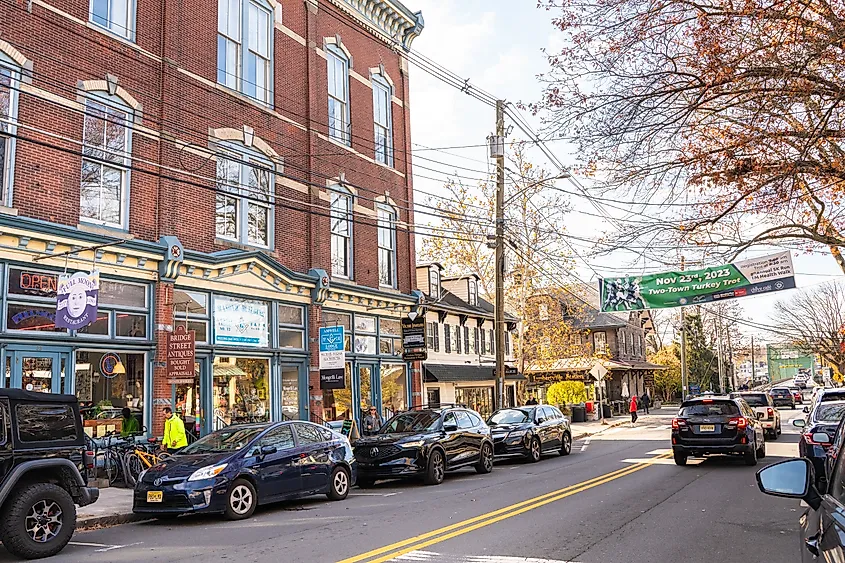 Street scene from historic Lambertville in New Jersey, USA.