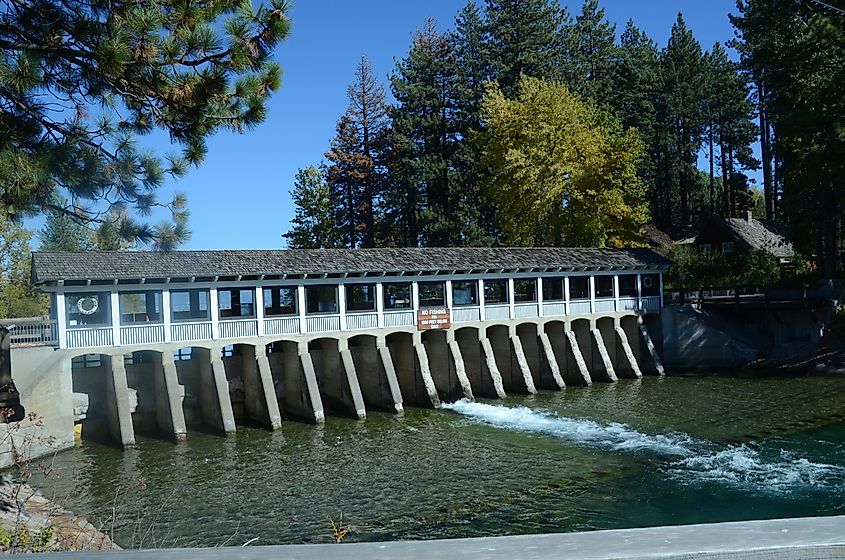 Lake Tahoe Dam is a concrete gravity dam on the Truckee River. Editorial credit: Daniel L. Locke / Shutterstock.com