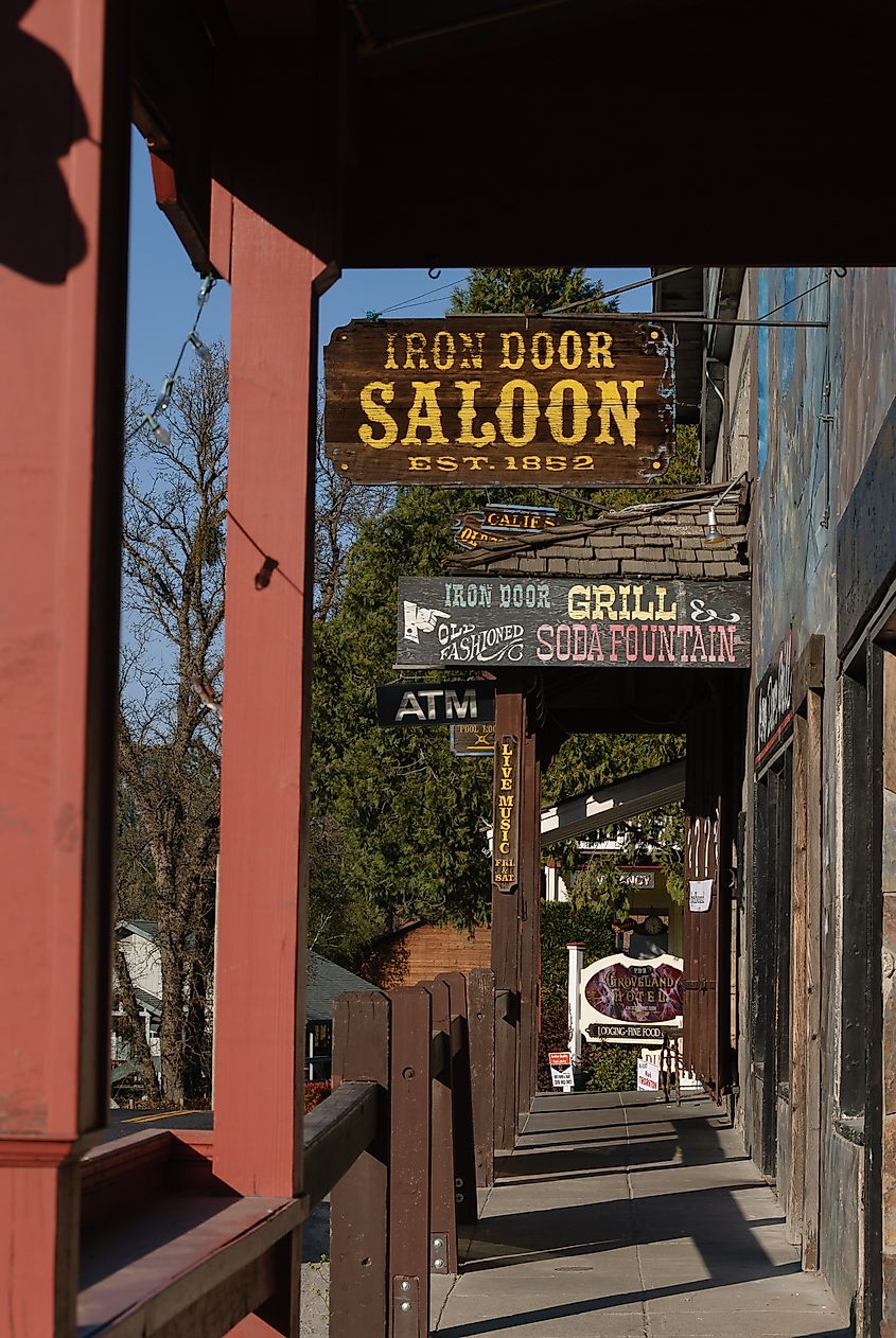 California’s longest continually operating saloon Iron Door Saloon in Groveland, California. Editorial credit: FinJoe / Shutterstock.com