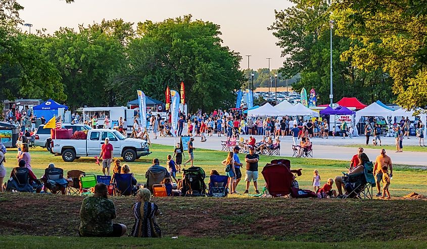 People preparing for the Firelake Fireflight Balloon Festival event in Shawnee, Oklahoma.