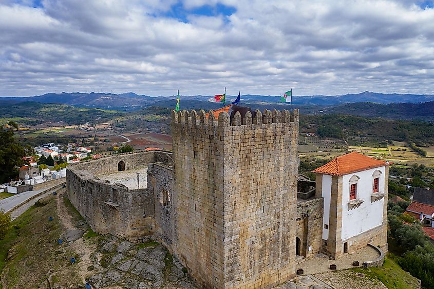 Belmonte City Castle drone aerial view in Portugal.