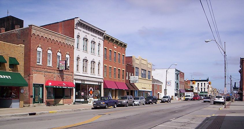 Rustic buildings in downtown Bucyrus in Ohio.