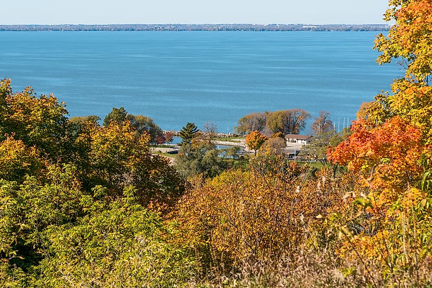 Lake Winnebago, Wisconsin, as seen from the Niagara Escarpment at High Cliff State Park.