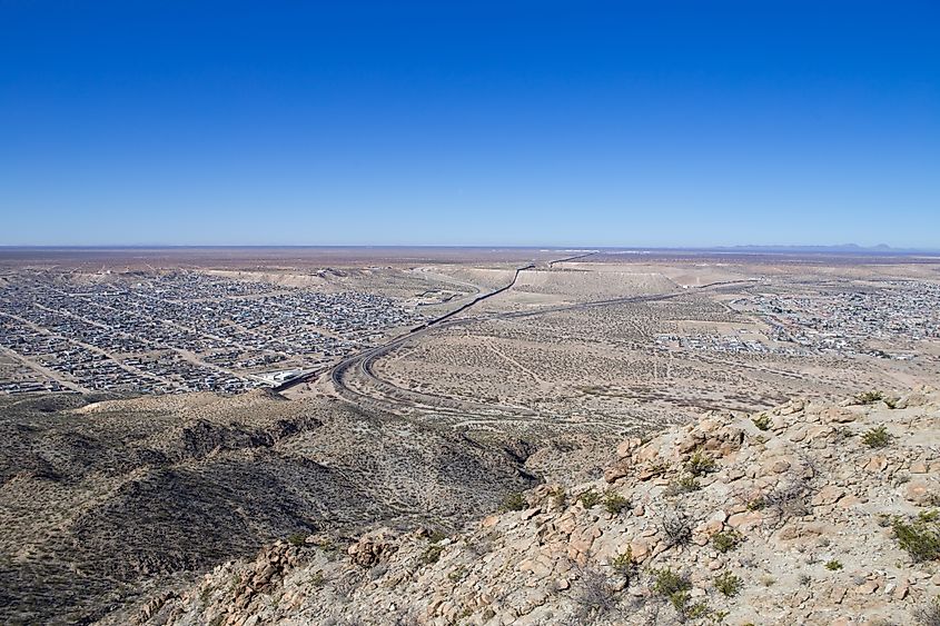 View of the US-Mexico border from Sierra De Cristo Rey in Sunland Park, New Mexico