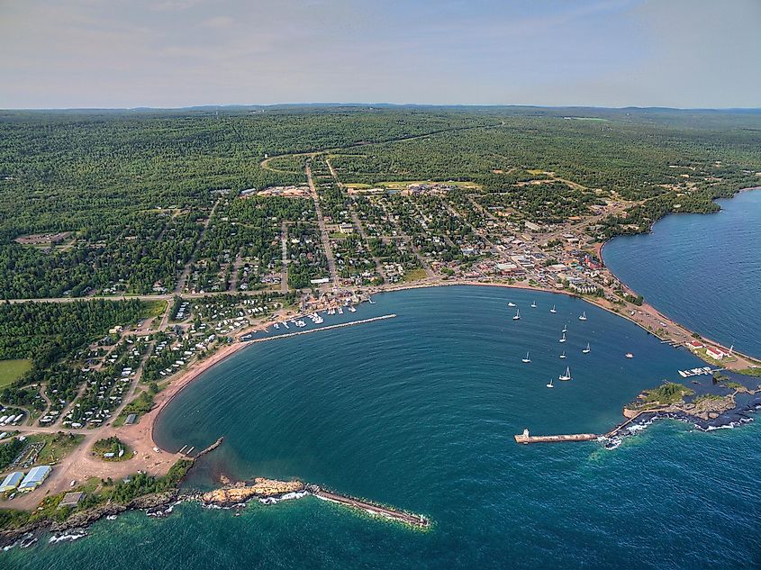 Aerial view of Grand Marais, Minnesota.