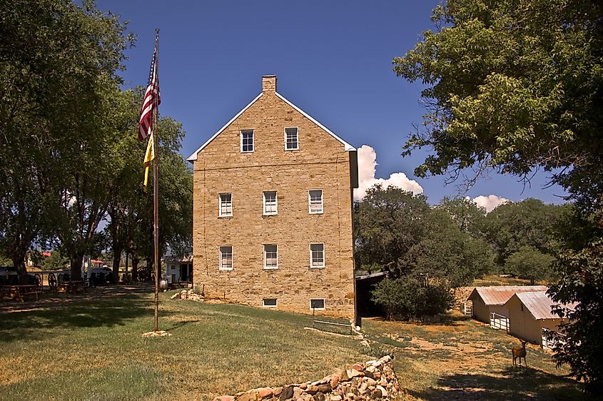 The historic Aztec Mill is now an old west museum in Cimarron, New Mexico.