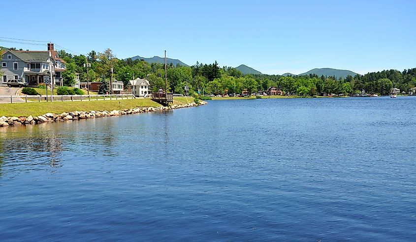 Lake Flower in village of Saranac Lake in Adirondack Mountains, New York