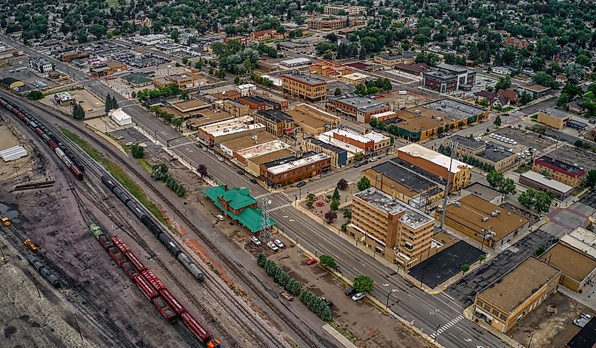 Aerial View of Downtown Dickinson, North Dakota in Summer