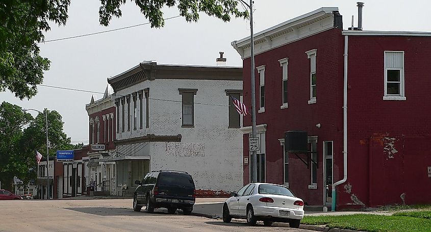 Downtown Arlington, Nebraska: west side of Third Street, looking southwest from about Eagle Street.