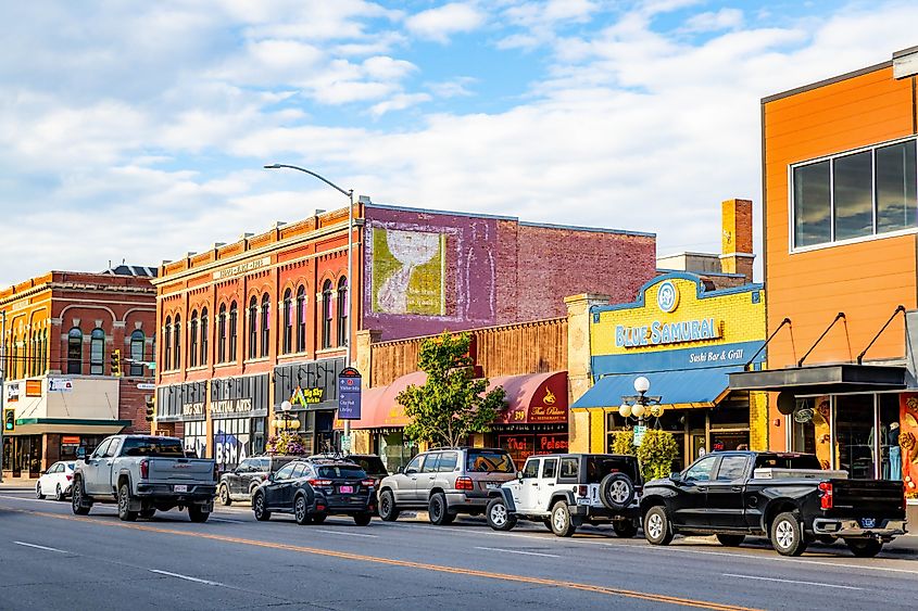 Colorful storefronts in Kalispell, Montana