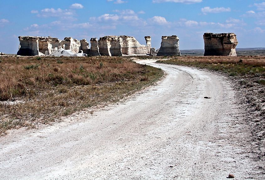Road leading to the Monument Rocks near Scott City, Kansas