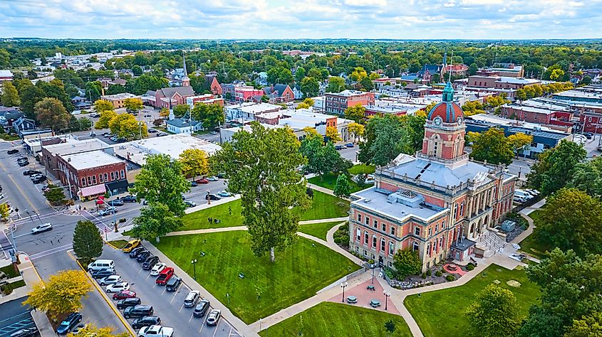 Aerial view of Goshen, Indiana.