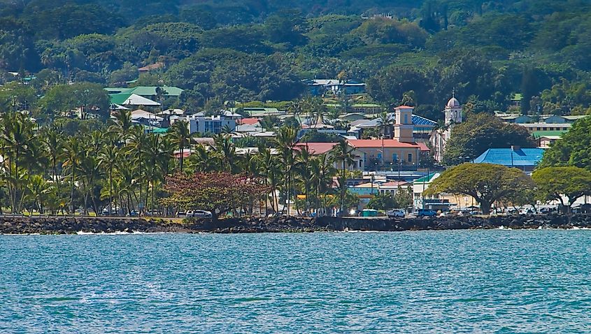 Hilo Bay with downtown Hilo in the distance on Hawaii Island.