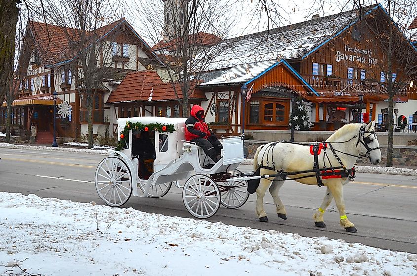 Horse cart in Main Street in downtown Frankenmuth, Michigan