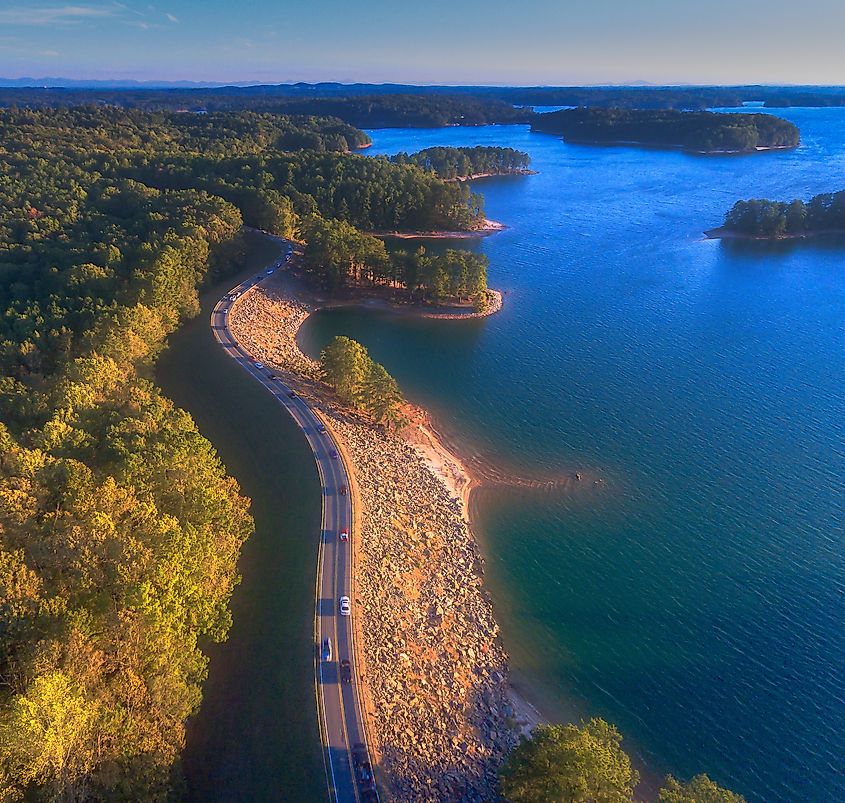 Aerial view of Lake Lanier near Buford in Georgia.