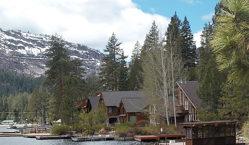 Cabin on the Shores of Jenkinson Lake with Dock and Sheltered Firewood Box, Pollock Pines, Northern California