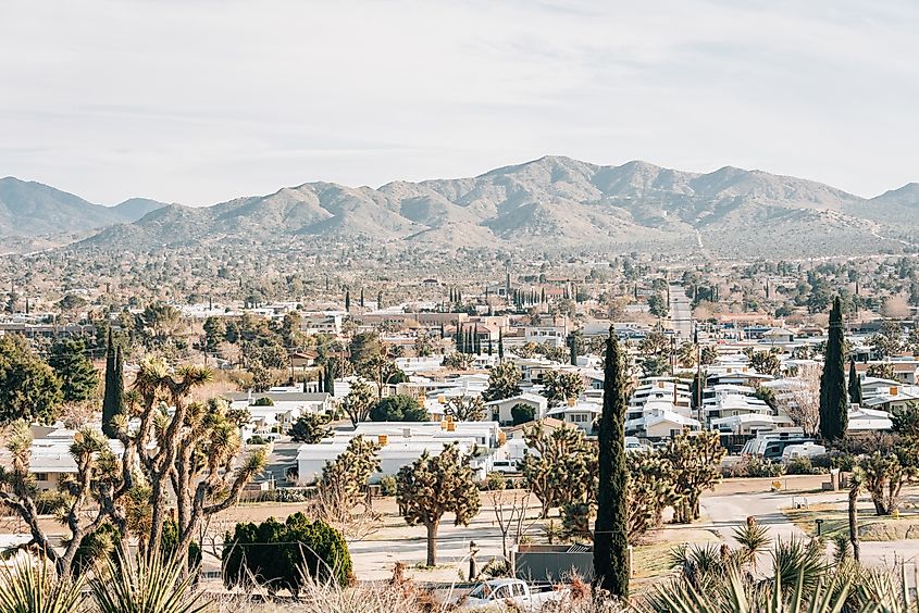 View of the desert town of Yucca Valley, California