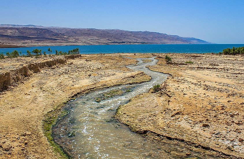 Jordan River flowing into the Dead Sea