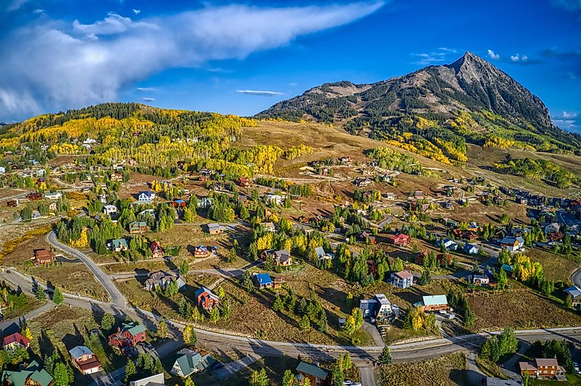 Aerial view of the popular ski town of Crested Butte, Colorado