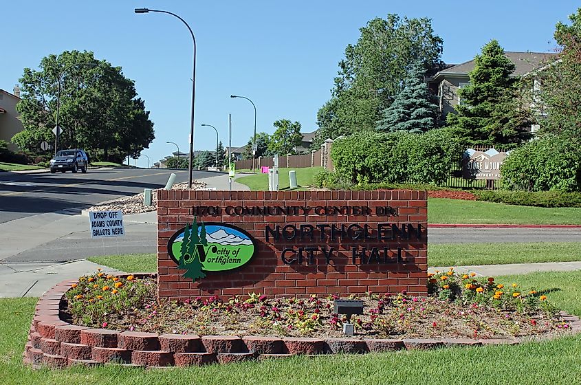 The City of Northglenn City Hall sign in Northglenn, Colorado.