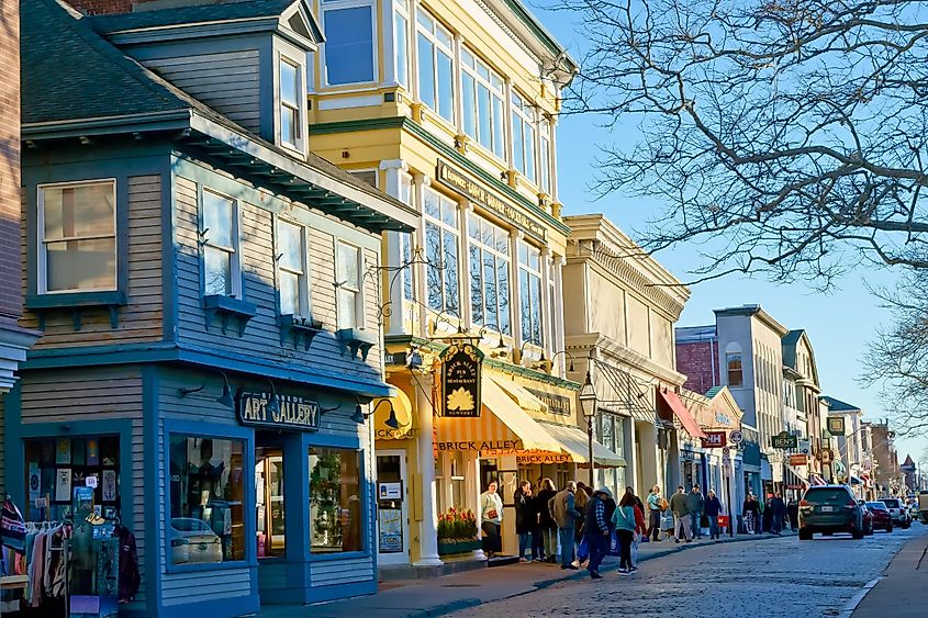 Thames Street in Newport, Rhode Island.