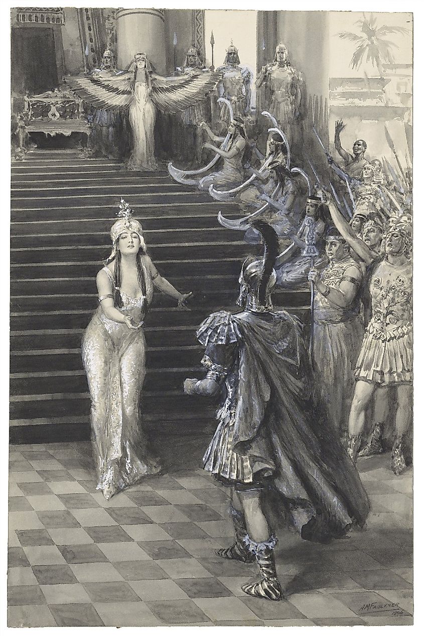 A drawing by Faulkner of Cleopatra greeting Antony