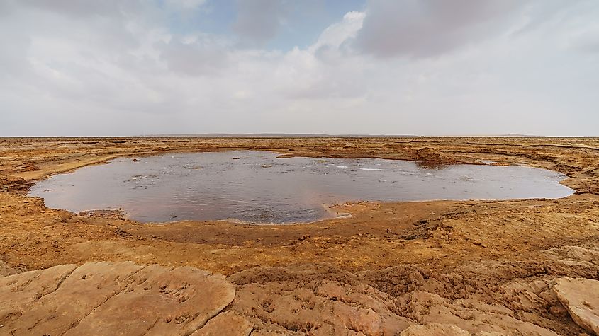 Gaet'ale Pond in the Danakil Depression, Ethiopia, the saltiest body of water on Earth