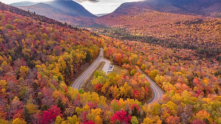 Amazing view of Kancamagus Highway in New Hampshire during Foliage season.