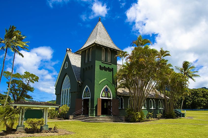 Green Church in Hanalei, on the island of Kauai, Hawaii.