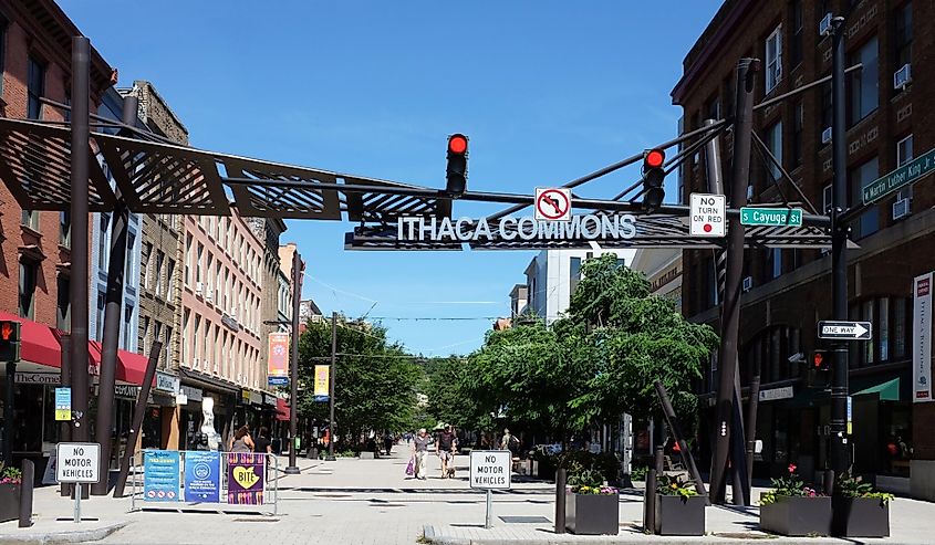 Ithaca Commons, a two-block pedestrian mall in the business improvement district known as Downtown Ithaca.