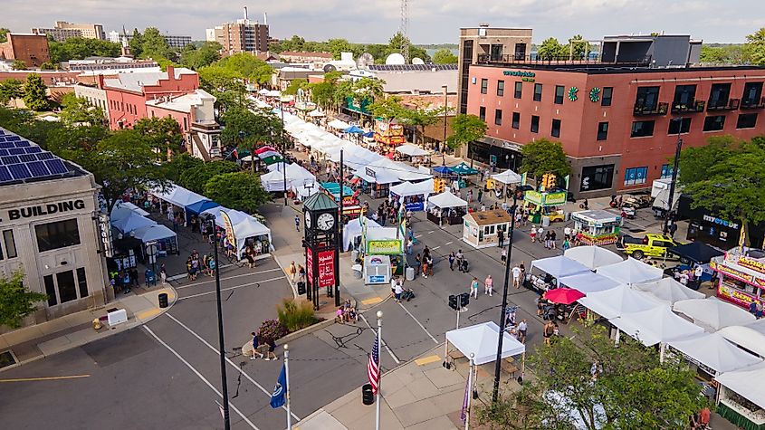 Aerial view of the famous Wyandotte Street Art Fair in Wyandotte, Michigan.