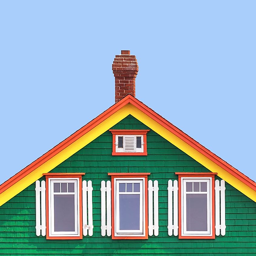 Brightly painted wooden home in the Magdalen Islands