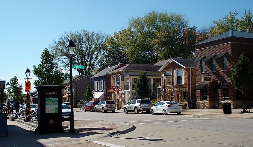 Historic District and the main street through Le Claire.