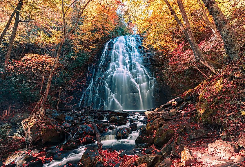 Crabtree Falls on Blue Ridge Parkway in Fall season.