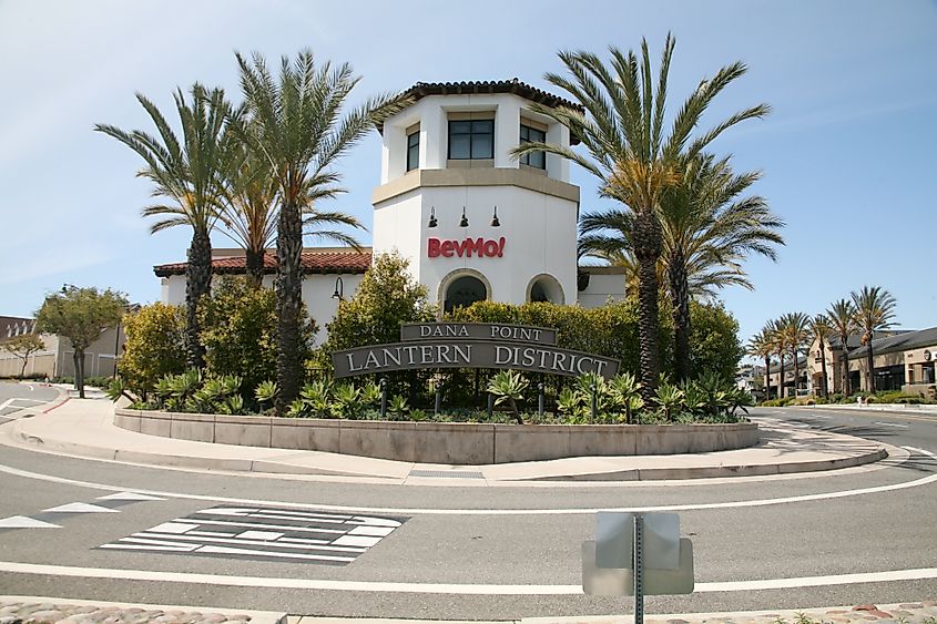 The Dana Point, Lantern District boarder display sign. Editorial credit: mikeledray / Shutterstock.com