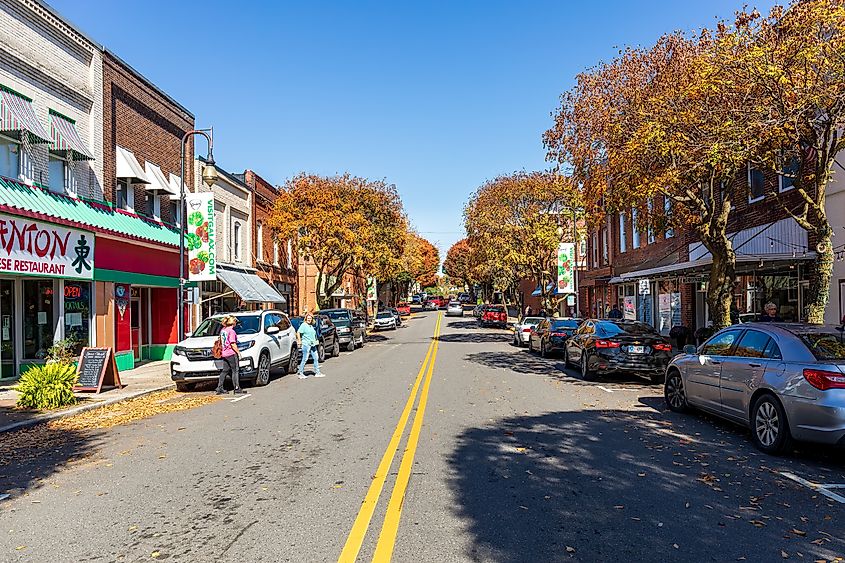 Wide-angle view down Main Street, Galax, Virginia.