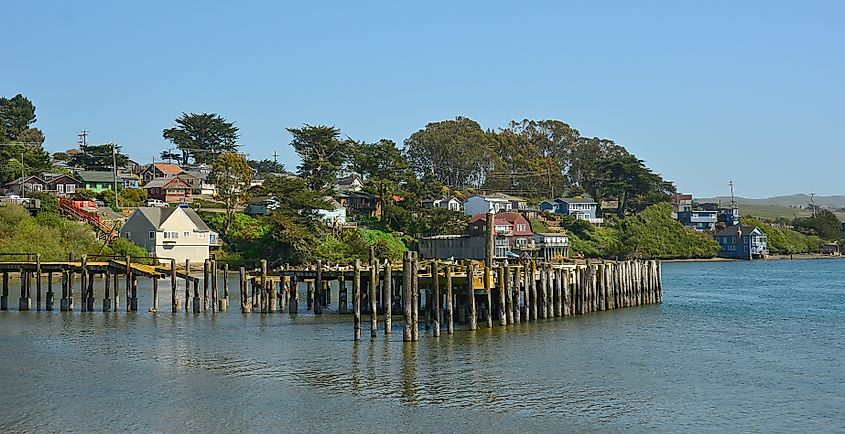 Waterfront homes in Bodega Bay, California.